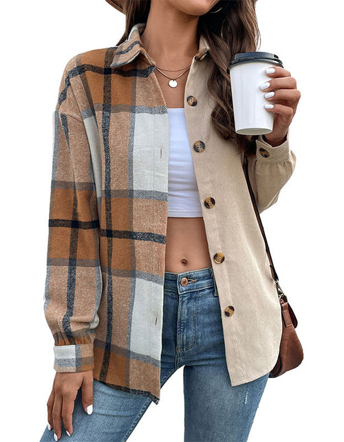 Load image into Gallery viewer, Long-sleeved Plaid Top Retro Lapels Cardigan Coat
