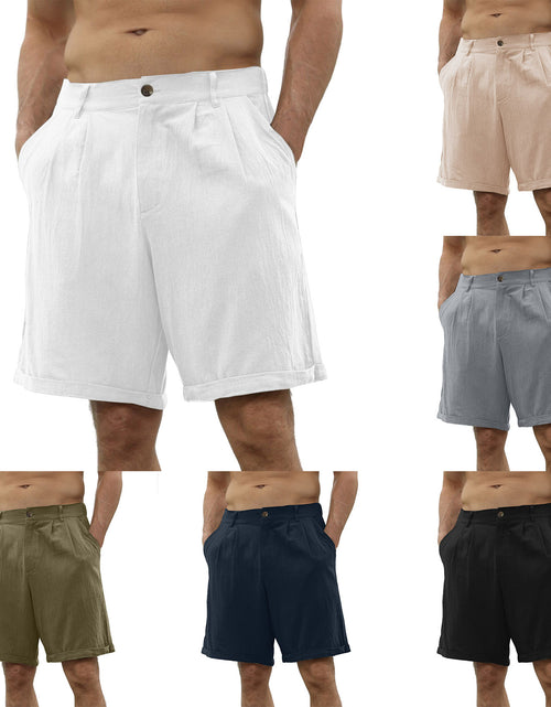 Load image into Gallery viewer, Men&#39;s Cotton And Linen Casual Beach Button Stretch Shorts
