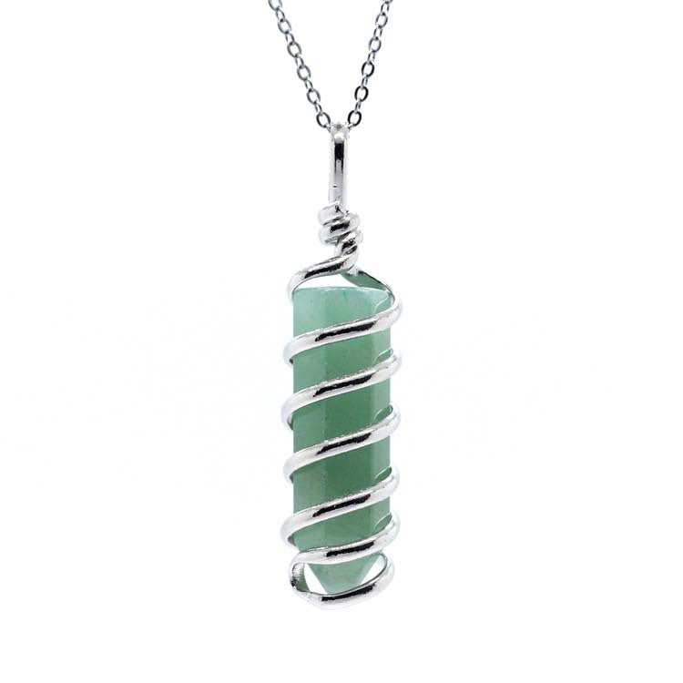 New Natural Crystal Hexagonal Pillar Spiral Hand Wound Pendant Necklace