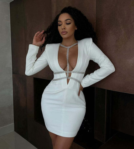 Women's Metal Chain Sexy Low-cut Buttock Dress