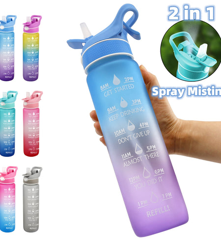 1000ML Plastic Spray Water Bottle Scrub Bounce Cover Straw Space Cup Sports Water Bottle