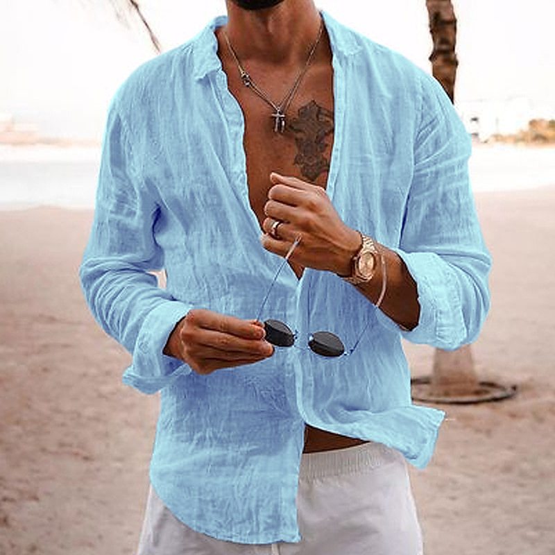 Shirt Men's Solid Color Loose Single-breasted