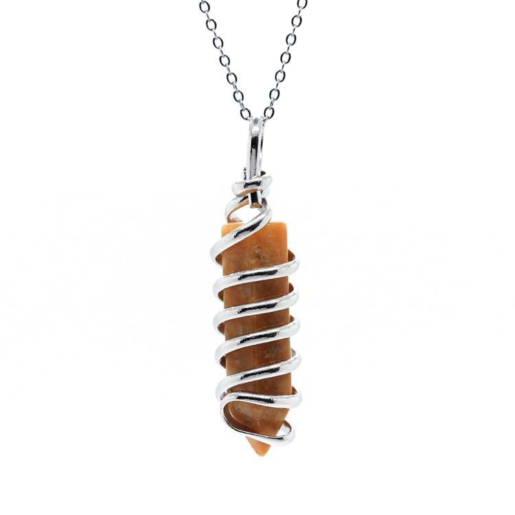 New Natural Crystal Hexagonal Pillar Spiral Hand Wound Pendant Necklace