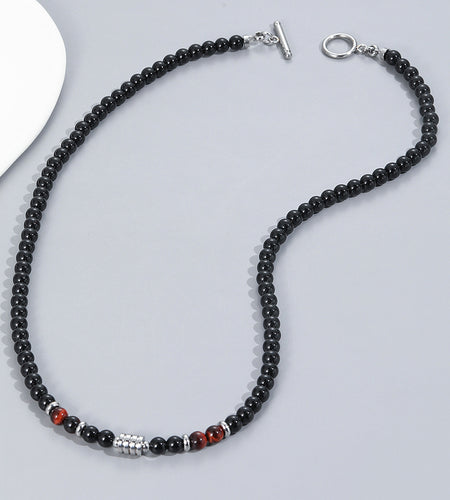 Men's Beaded Necklace Stainless Steel Accessories Metal Round Beads