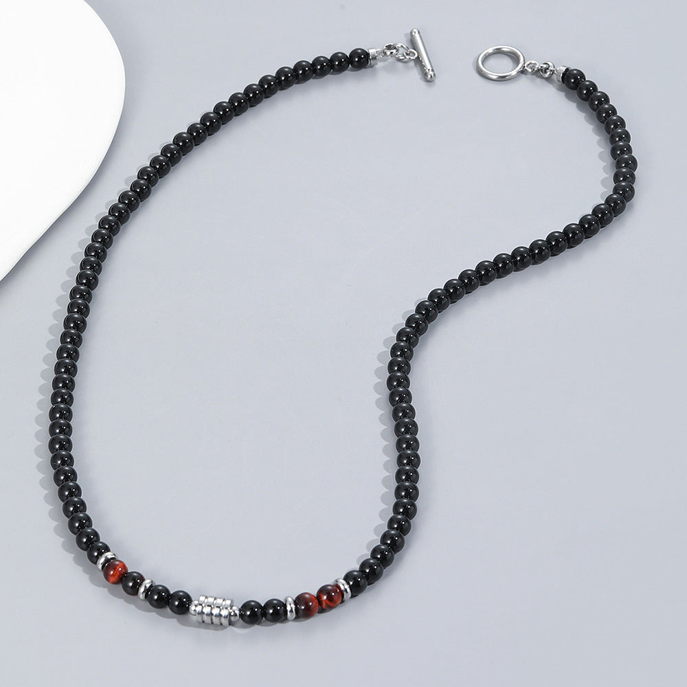 Men's Beaded Necklace Stainless Steel Accessories Metal Round Beads