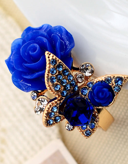 Load image into Gallery viewer, Full Diamond Crystal Rose Flower Ring
