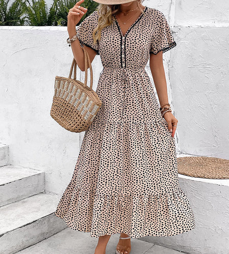 Summer New Dress European And American V-neck Leopard Print Printing