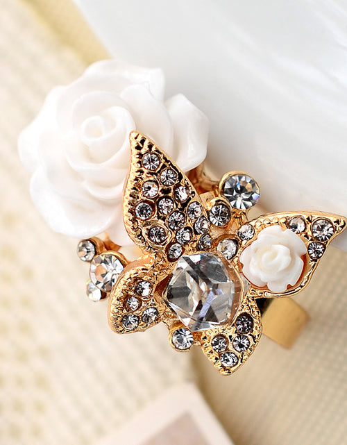 Load image into Gallery viewer, Full Diamond Crystal Rose Flower Ring
