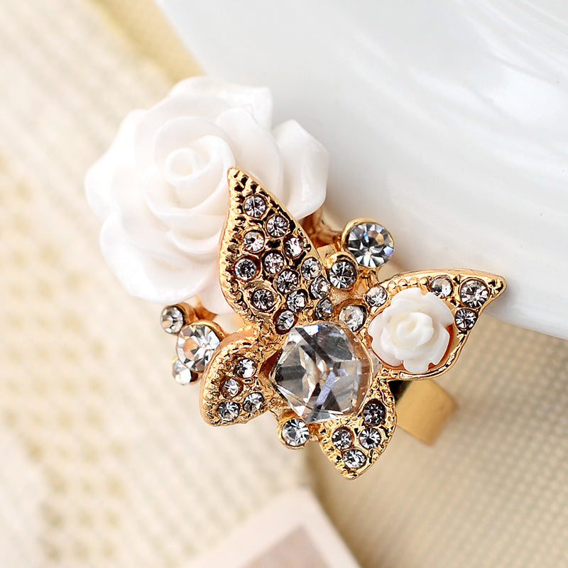 Full Diamond Crystal Rose Flower Ring