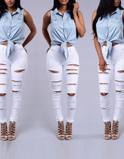 Load image into Gallery viewer, Ripped Jeans Women Skinny Trousers Casual High Waist Pencil Pants
