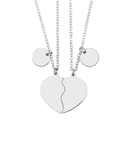 2 Pieces Stainless Steel Heart-shaped Puzzle Pendant Necklace