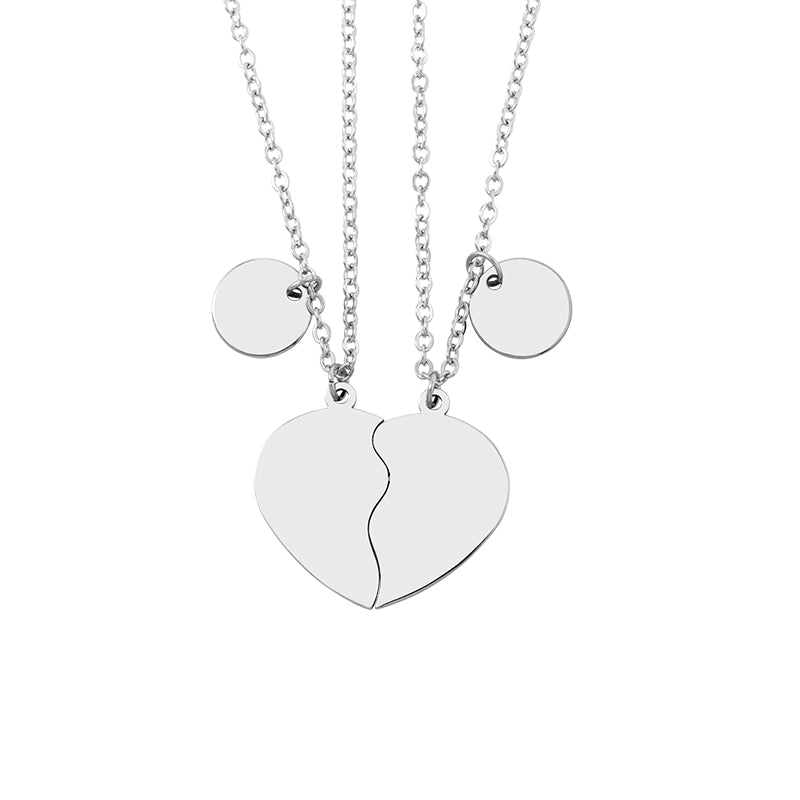 2 Pieces Stainless Steel Heart-shaped Puzzle Pendant Necklace