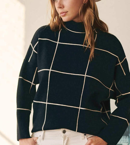 Jenny- Plaid Accent Round Neckline Sweater