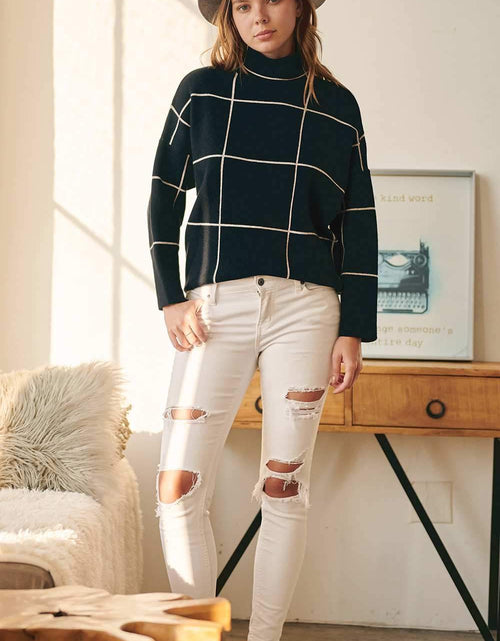 Load image into Gallery viewer, Jenny- Plaid Accent Round Neckline Sweater
