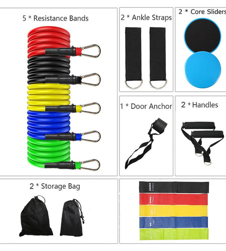19 Pcs Workout Resistance Bands Set Exercise Bands Set Core Sliders SP