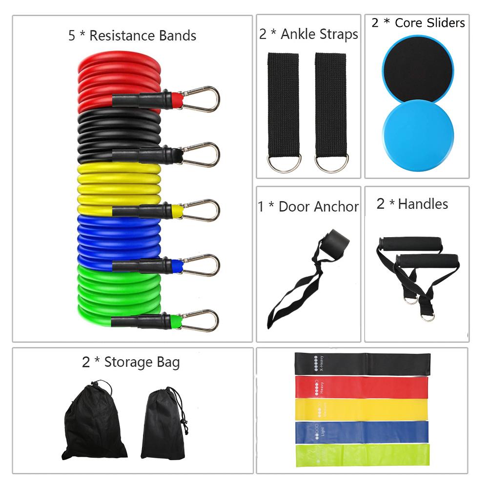 19 Pcs Workout Resistance Bands Set Exercise Bands Set Core Sliders SP