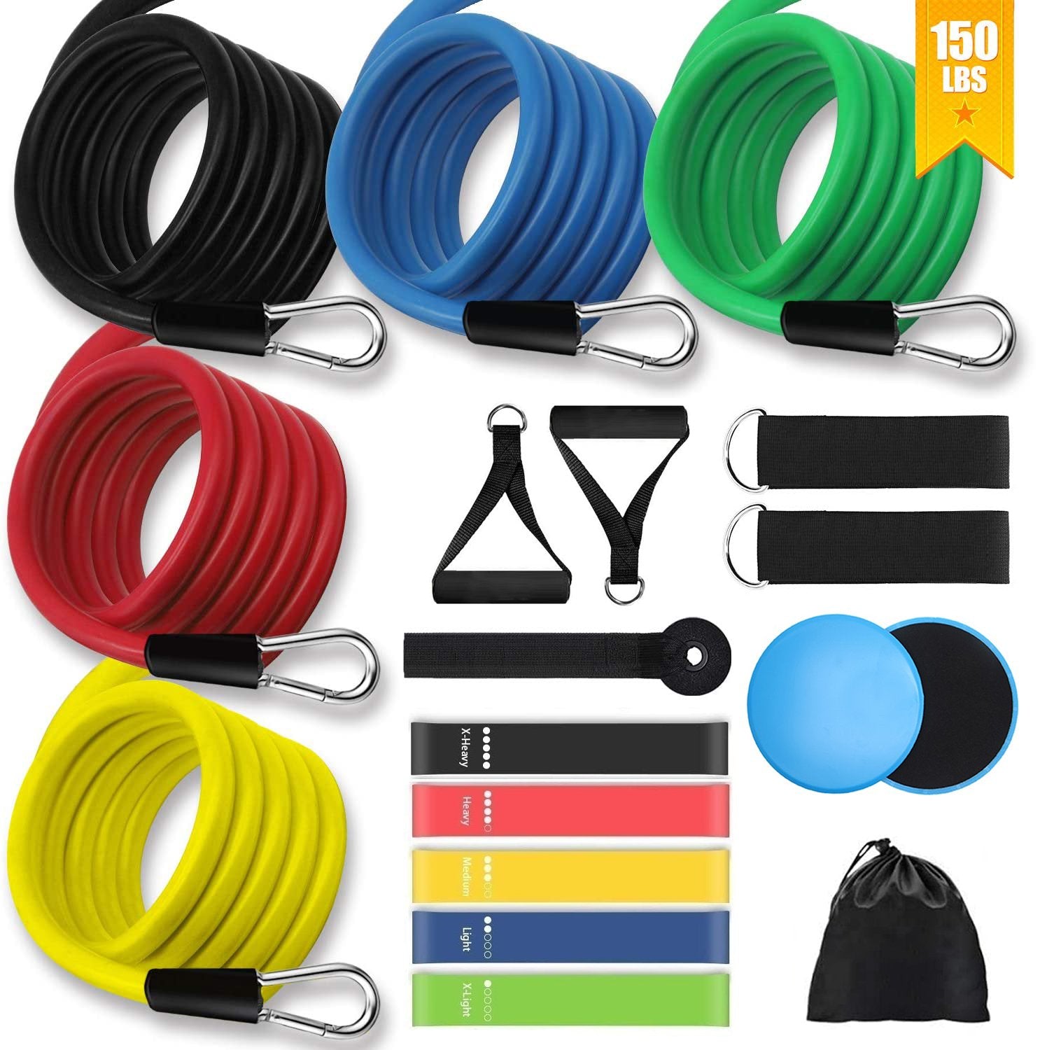 19 Pcs Workout Resistance Bands Set Exercise Bands Set Core Sliders SP