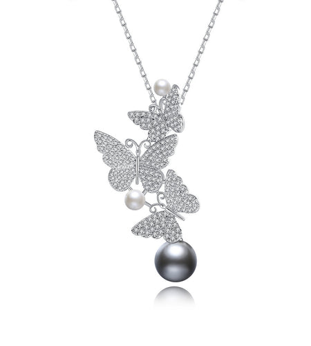 Flower Beard Butterfly Pearl Pendant
