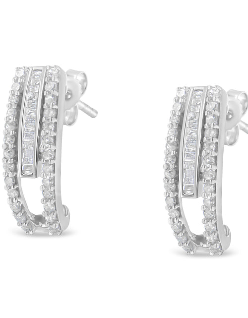 Load image into Gallery viewer, Sterling-Silver 3/4ct TDW Diamond J-Stud Earring
