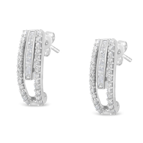 Load image into Gallery viewer, Sterling-Silver 3/4ct TDW Diamond J-Stud Earring
