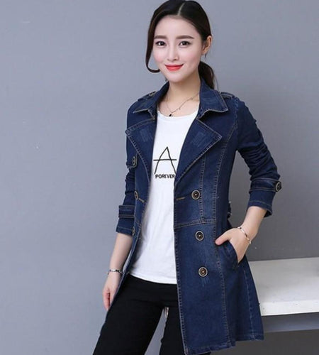 Womens Double Breasted Slim Fit Denim Jacket