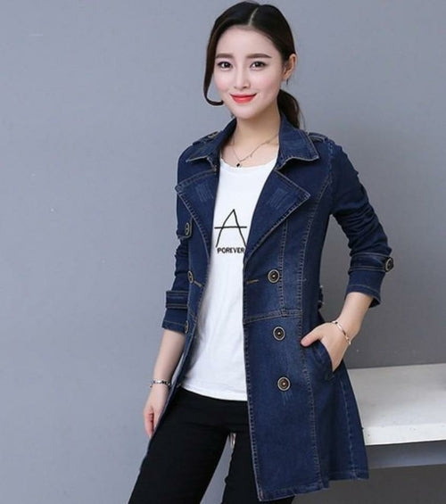 Load image into Gallery viewer, Womens Double Breasted Slim Fit Denim Jacket
