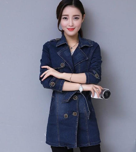 Womens Double Breasted Slim Fit Denim Jacket
