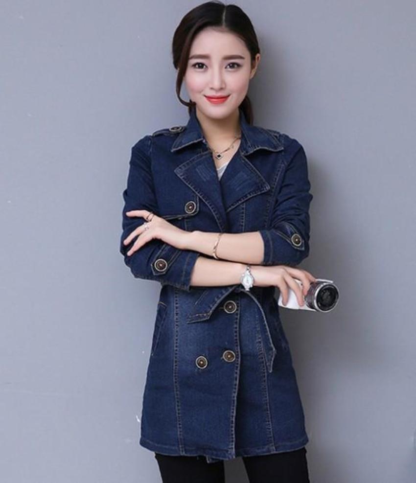 Womens Double Breasted Slim Fit Denim Jacket