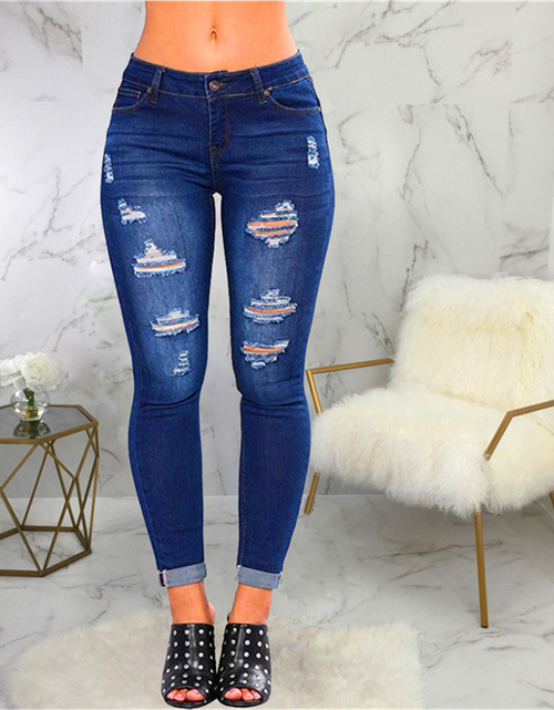 Load image into Gallery viewer, Women&#39;s High Waisted Skinny Destroyed Ripped Hole Denim Pants
